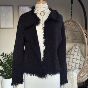 Sioni Black Textured Fringe Open Front Jacket